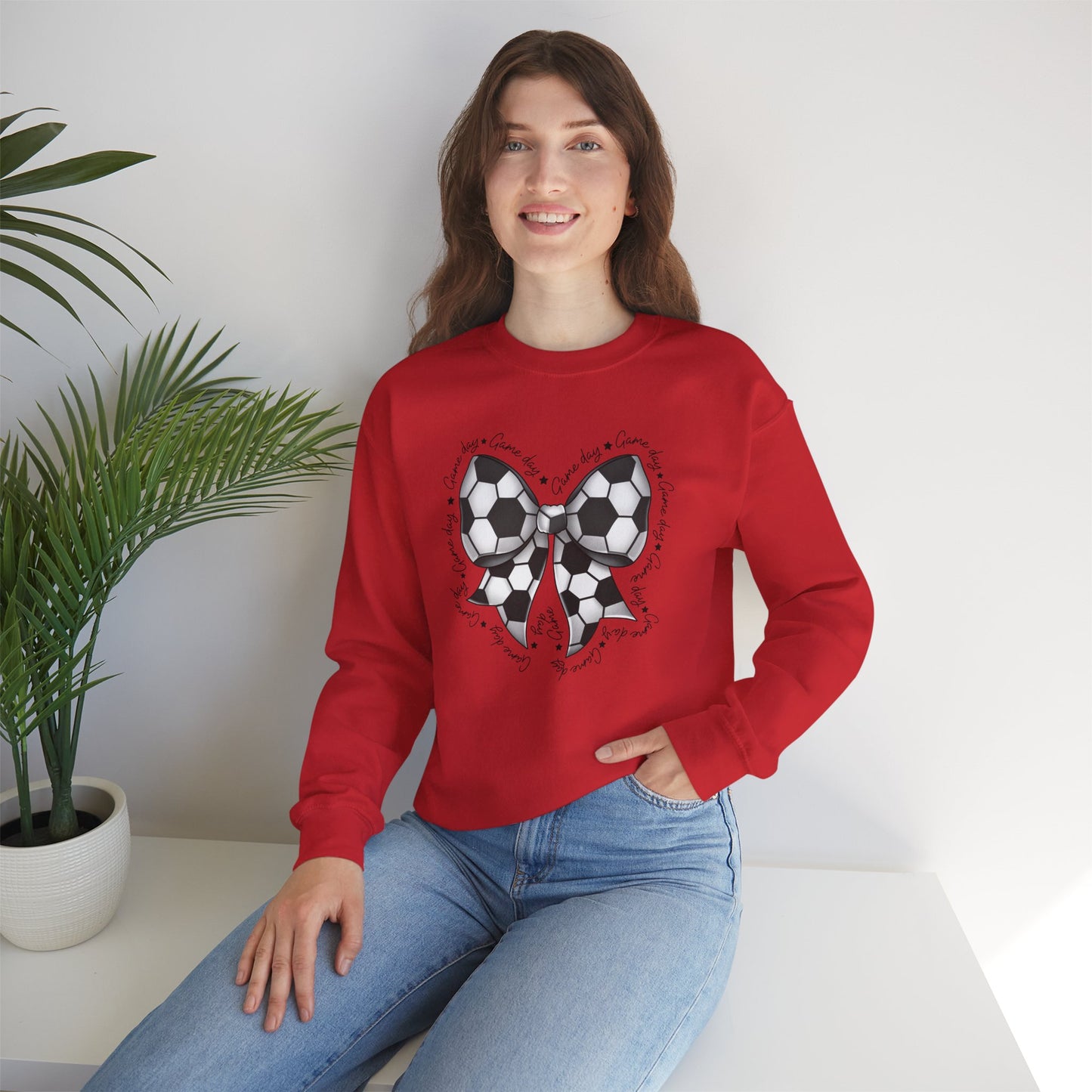 Soccer Bow Crewneck Sweatshirt — Cute Soccer Ball Bow Graphic
