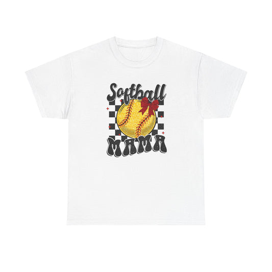 Softball Mama T-Shirt — Retro Checkered Softball Mom Tee