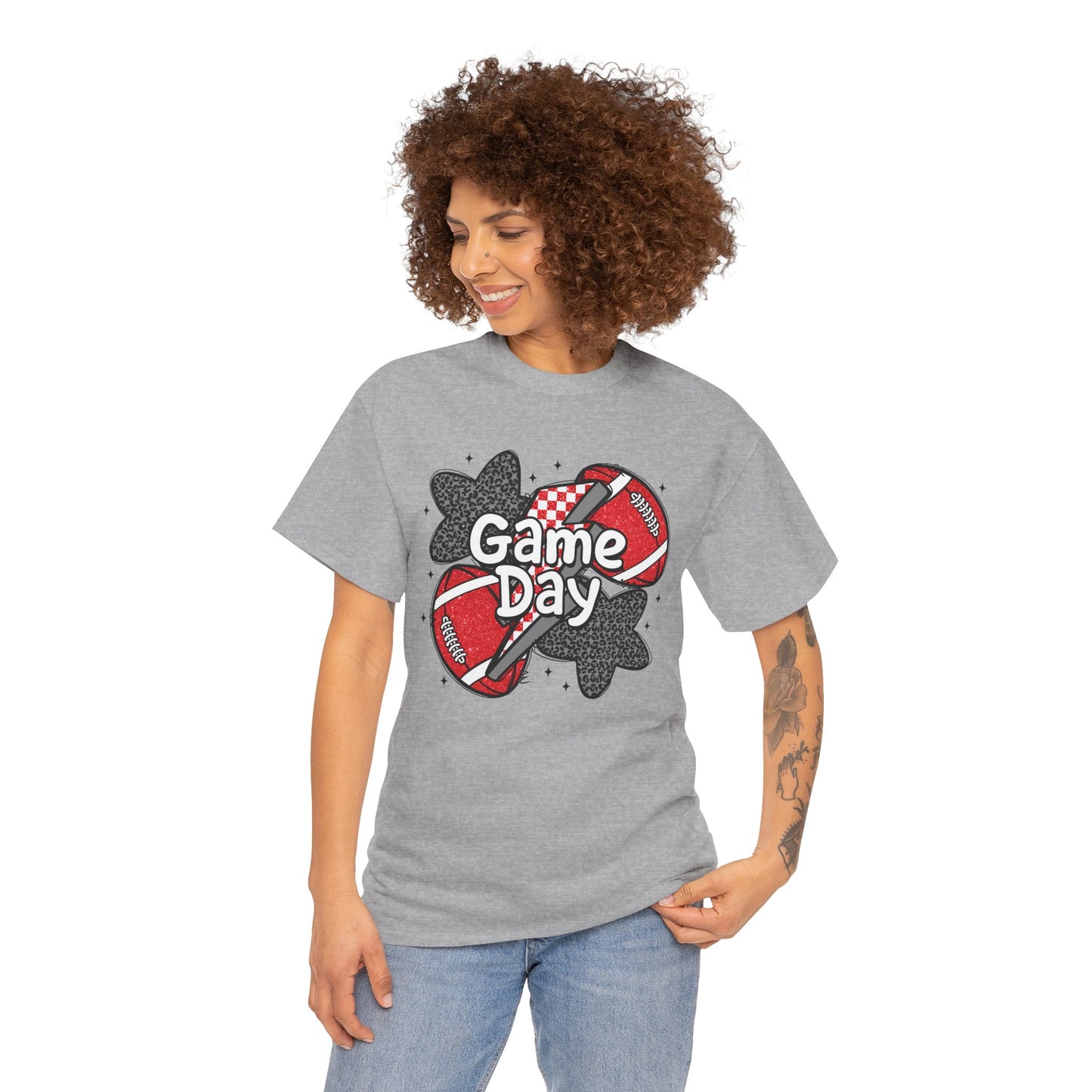 Red & Black Game Day Unisex Heavy Cotton Tee, Sports Shirt, Casual Tee, Gift for Him/Her, Athletic Apparel, Game Day Outfit