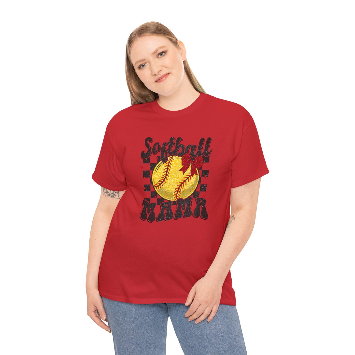 Softball Mama T-Shirt — Retro Checkered Softball Mom Tee
