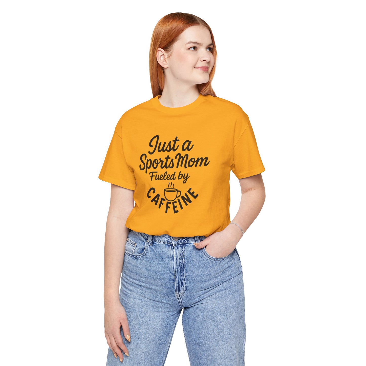 Sports Mom Tee - Just a Sports Mom Fueled by Caffeine, Perfect Gift for Sports Parents, Casual Wear, Unique Mom T-Shirt
