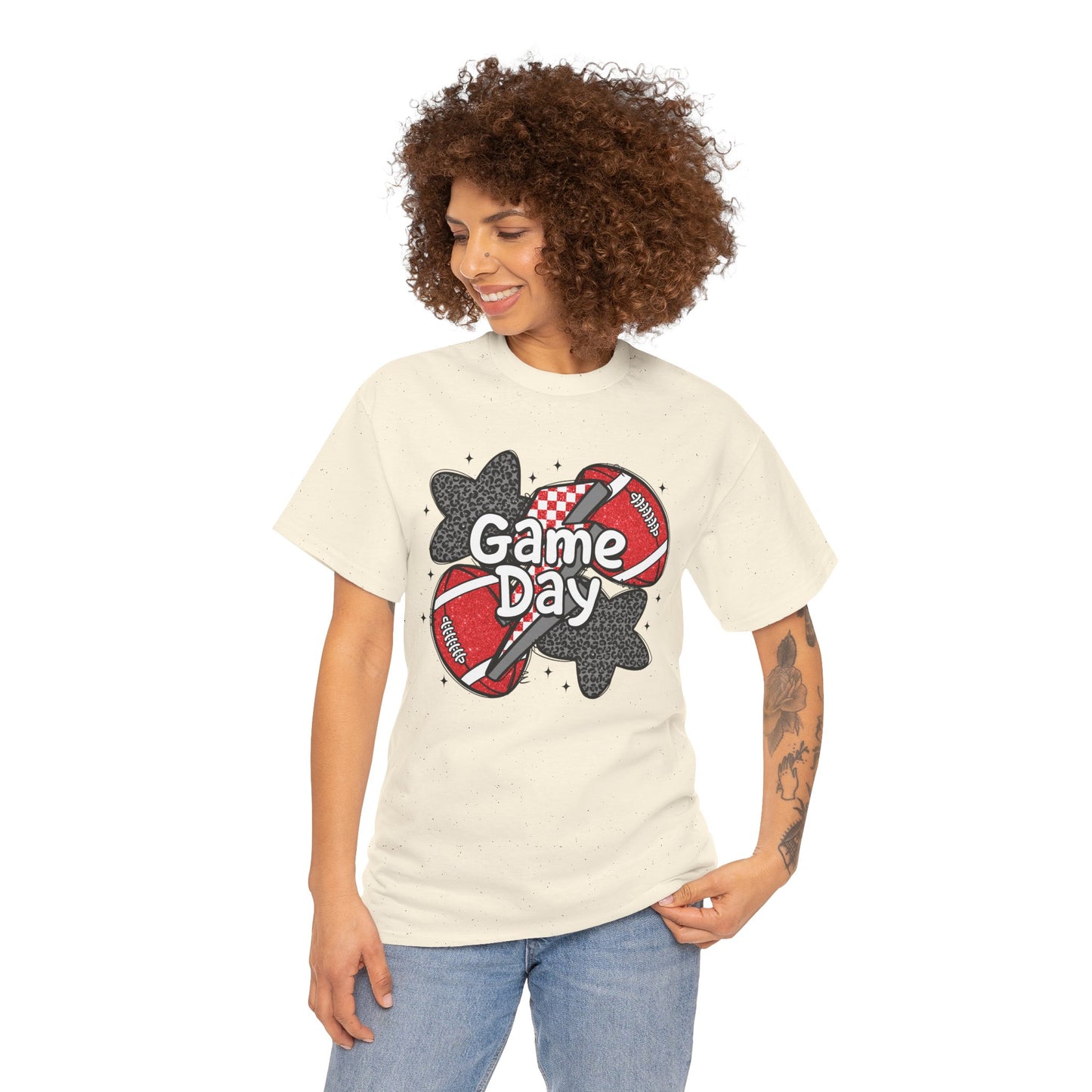 Red & Black Game Day Unisex Heavy Cotton Tee, Sports Shirt, Casual Tee, Gift for Him/Her, Athletic Apparel, Game Day Outfit
