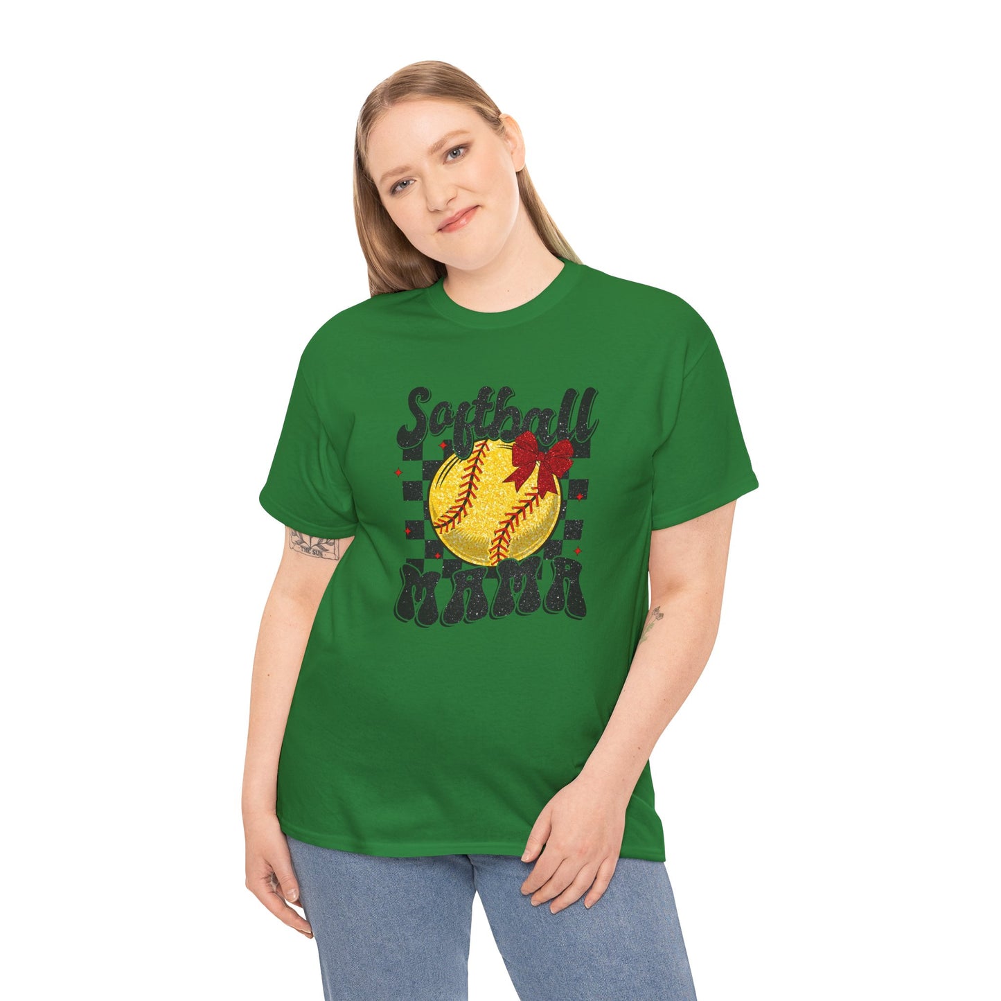 Softball Mama T-Shirt — Retro Checkered Softball Mom Tee