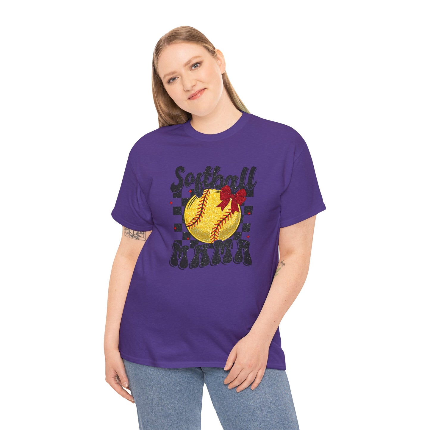 Softball Mama T-Shirt — Retro Checkered Softball Mom Tee