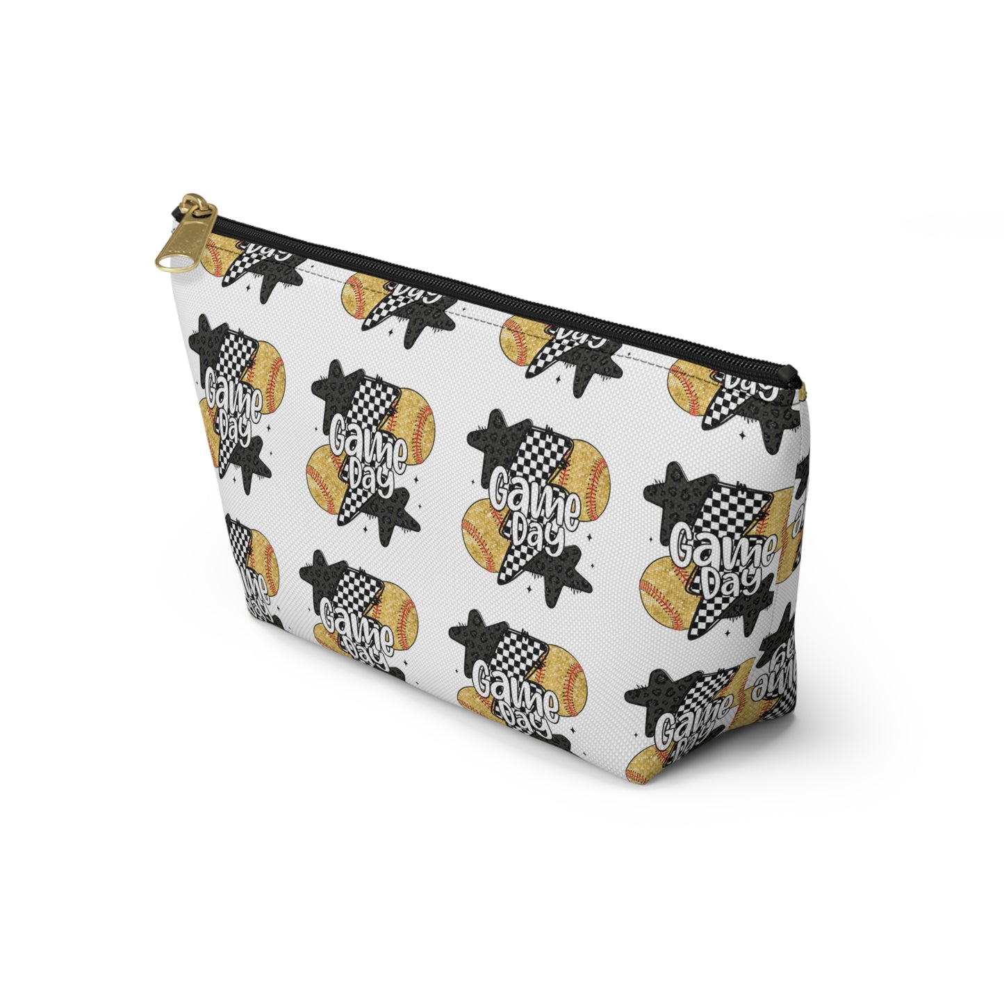 Game Day Accessory Pouch — Sports Ball Pattern Makeup & Travel Zipper Bag