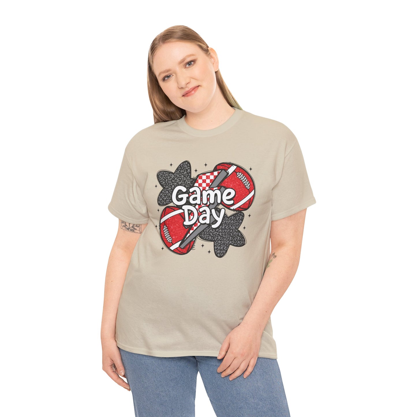 Red & Black Game Day Unisex Heavy Cotton Tee, Sports Shirt, Casual Tee, Gift for Him/Her, Athletic Apparel, Game Day Outfit