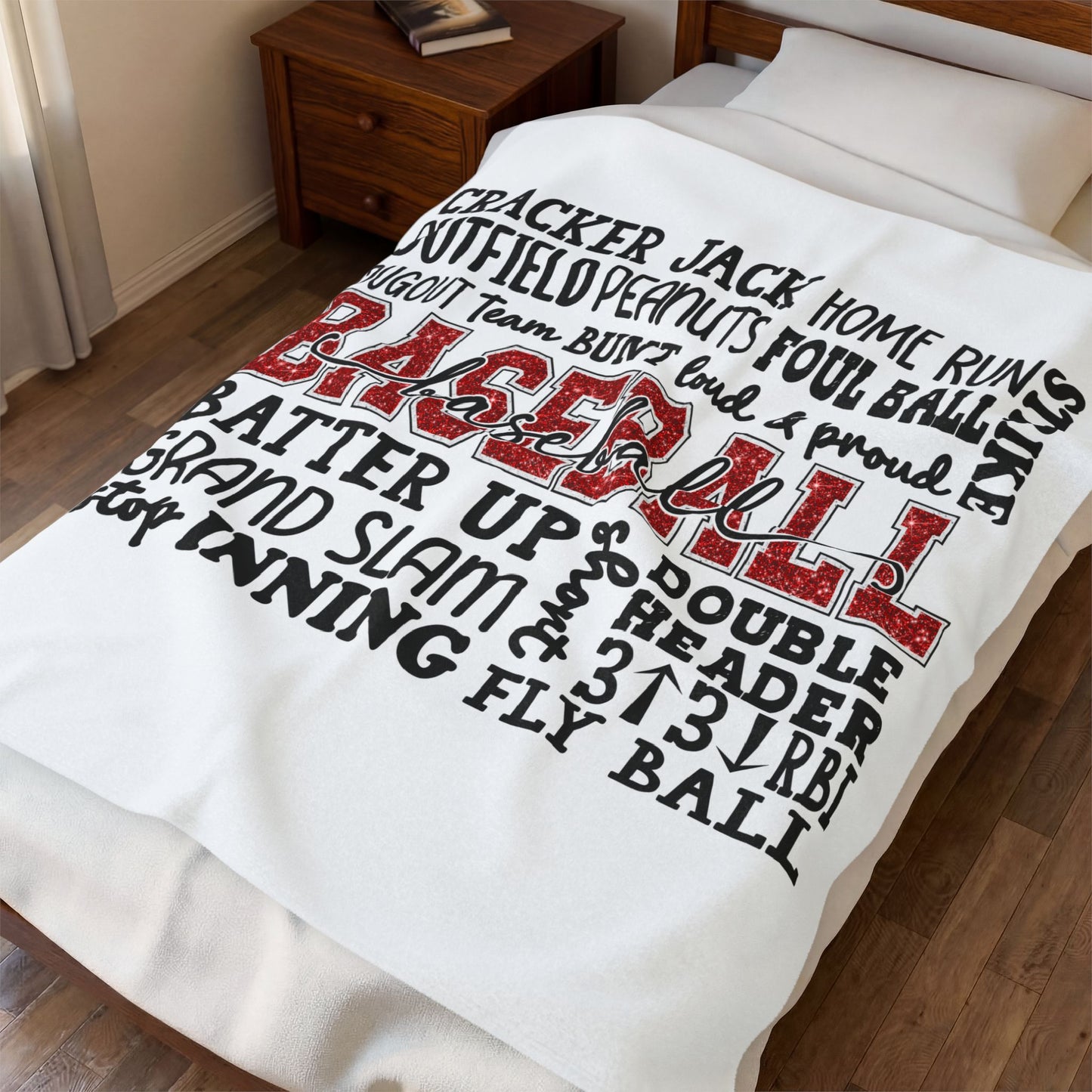 Baseball Word-Art Velveteen Plush Blanket — Cozy Sports Throw for Fans