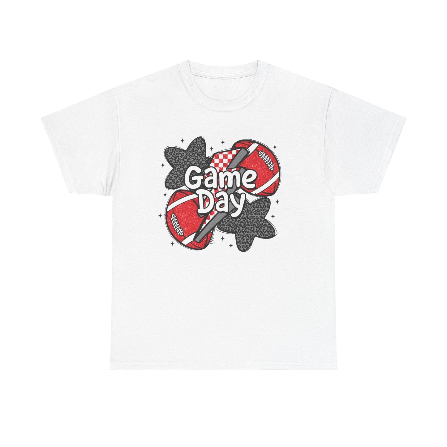Red & Black Game Day Unisex Heavy Cotton Tee, Sports Shirt, Casual Tee, Gift for Him/Her, Athletic Apparel, Game Day Outfit