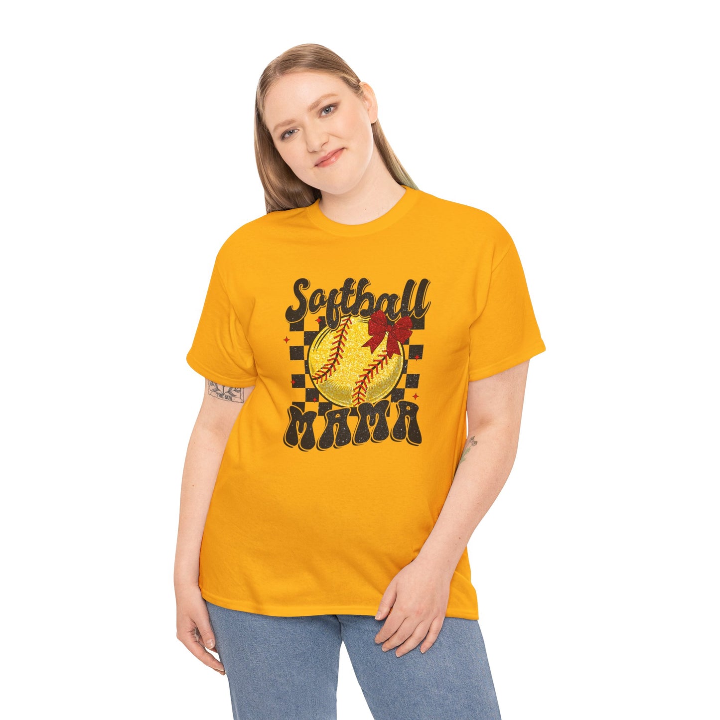Softball Mama T-Shirt — Retro Checkered Softball Mom Tee