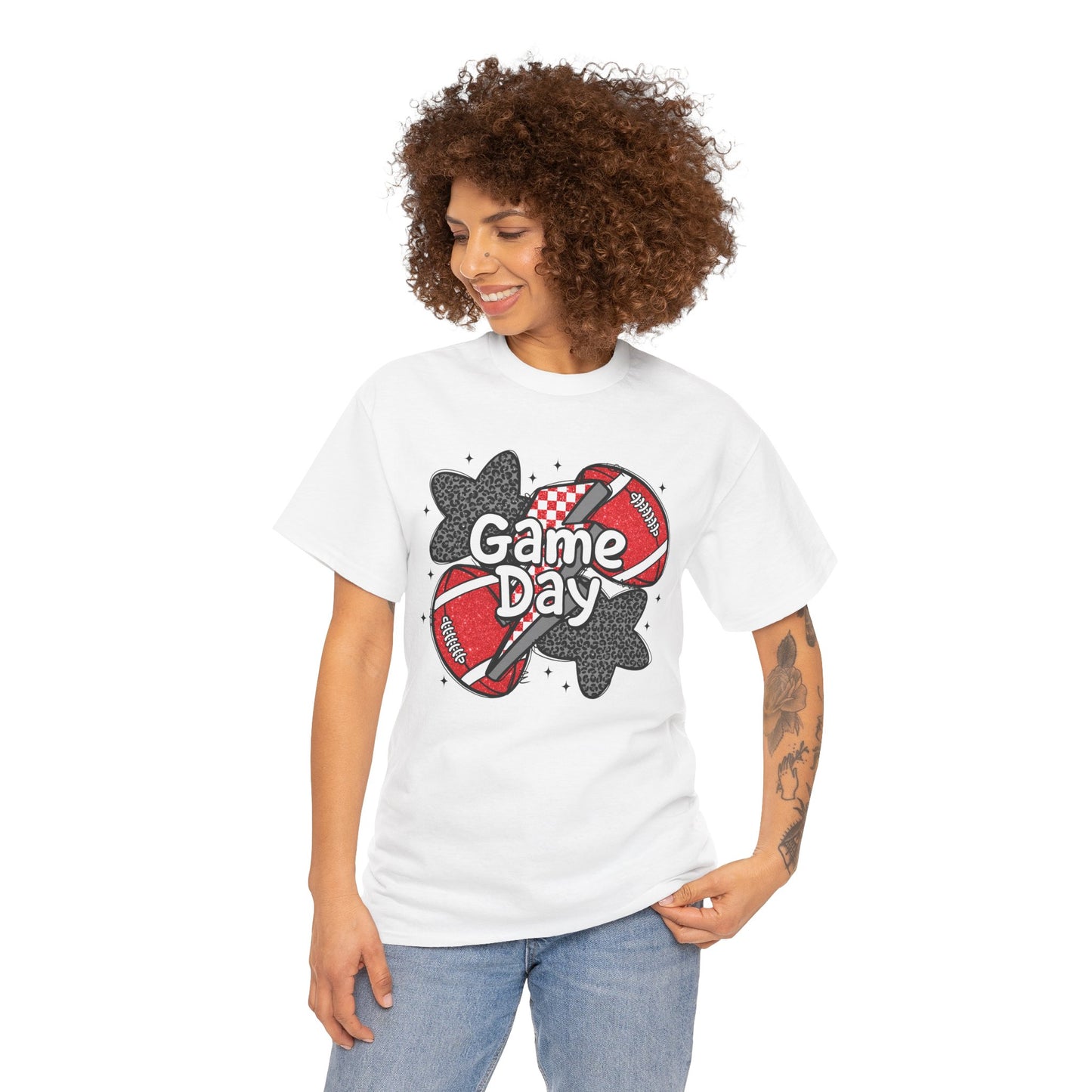 Red & Black Game Day Unisex Heavy Cotton Tee, Sports Shirt, Casual Tee, Gift for Him/Her, Athletic Apparel, Game Day Outfit