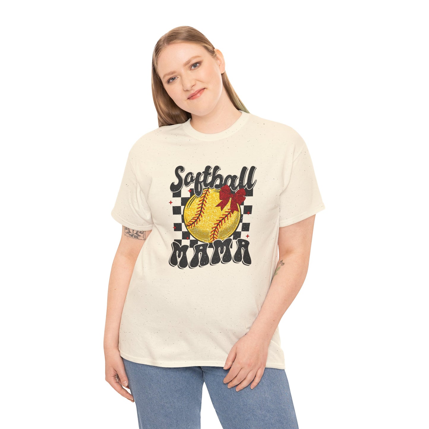 Softball Mama T-Shirt — Retro Checkered Softball Mom Tee