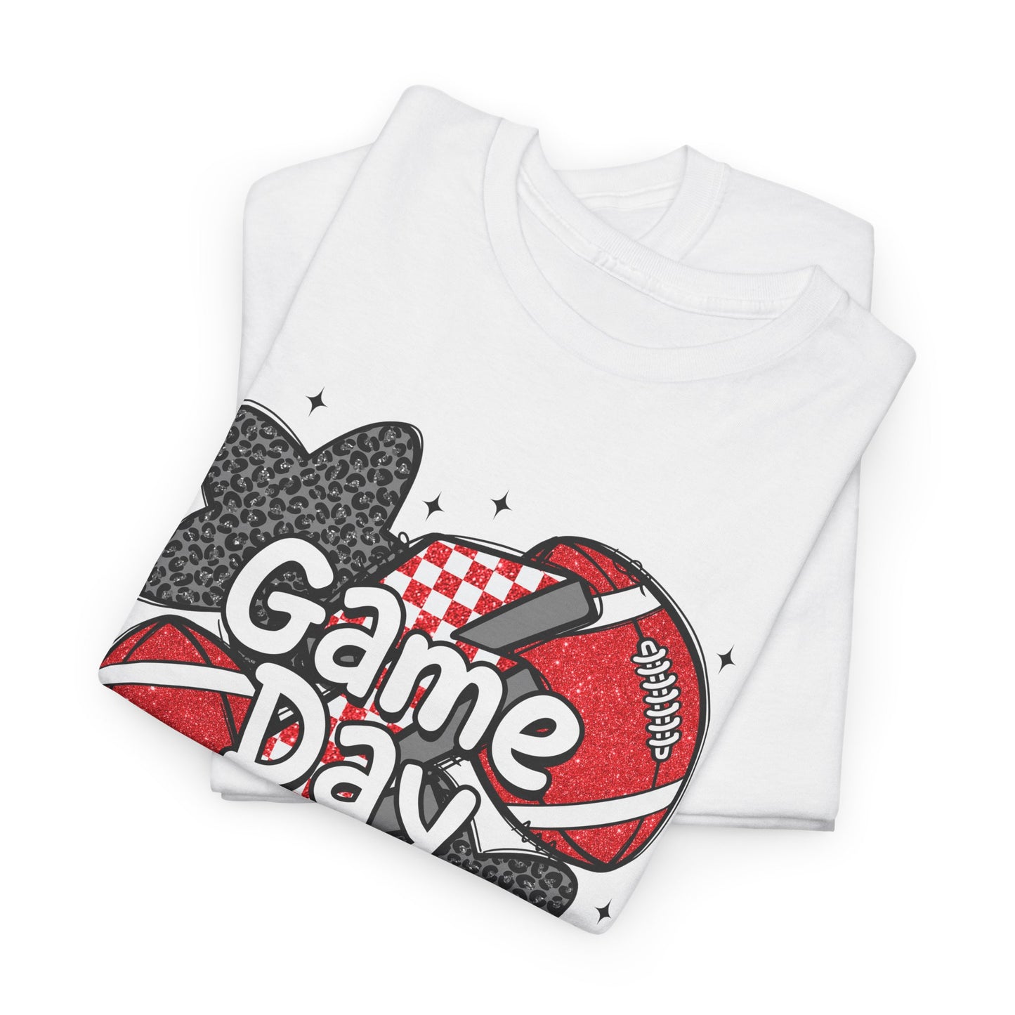 Red & Black Game Day Unisex Heavy Cotton Tee, Sports Shirt, Casual Tee, Gift for Him/Her, Athletic Apparel, Game Day Outfit