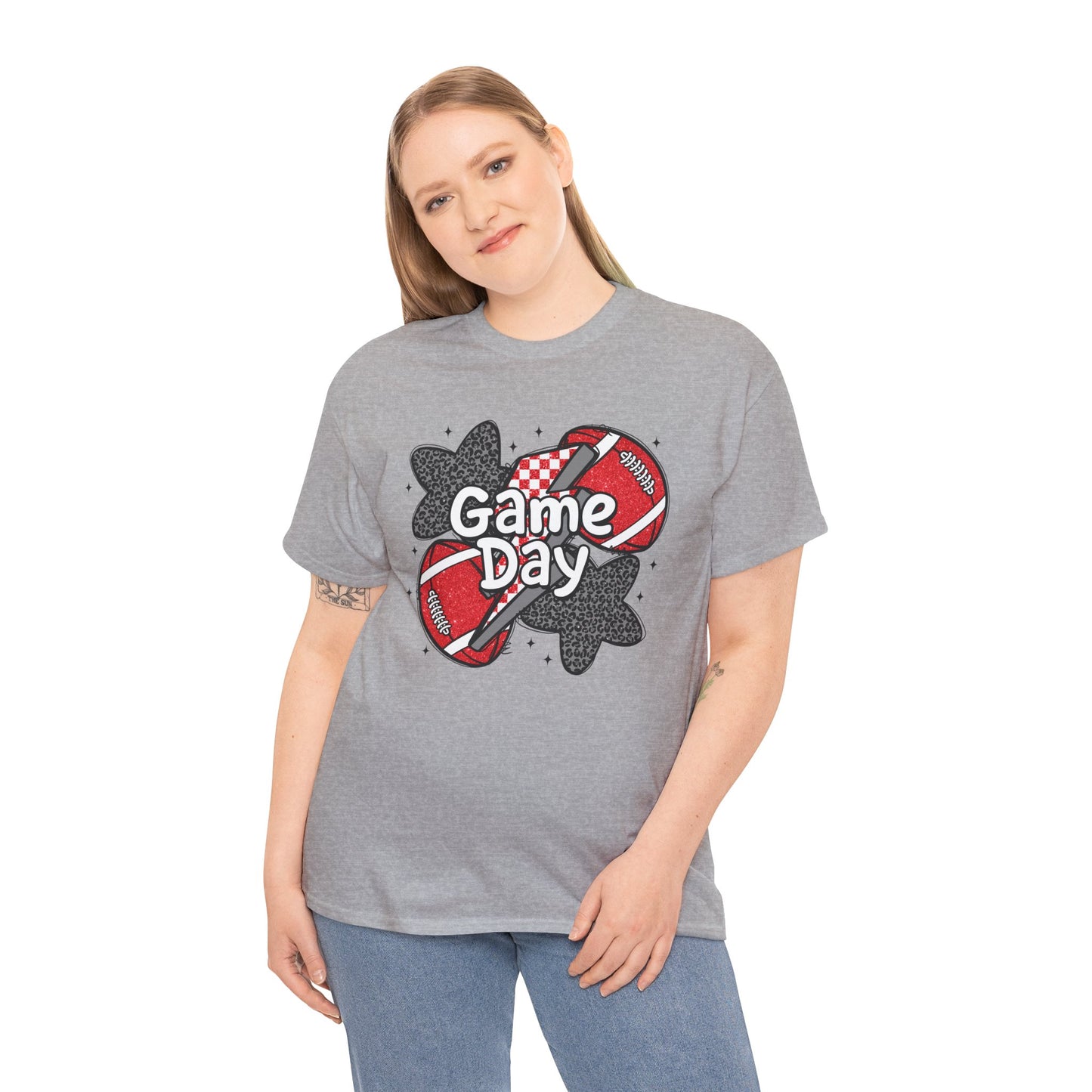 Red & Black Game Day Unisex Heavy Cotton Tee, Sports Shirt, Casual Tee, Gift for Him/Her, Athletic Apparel, Game Day Outfit
