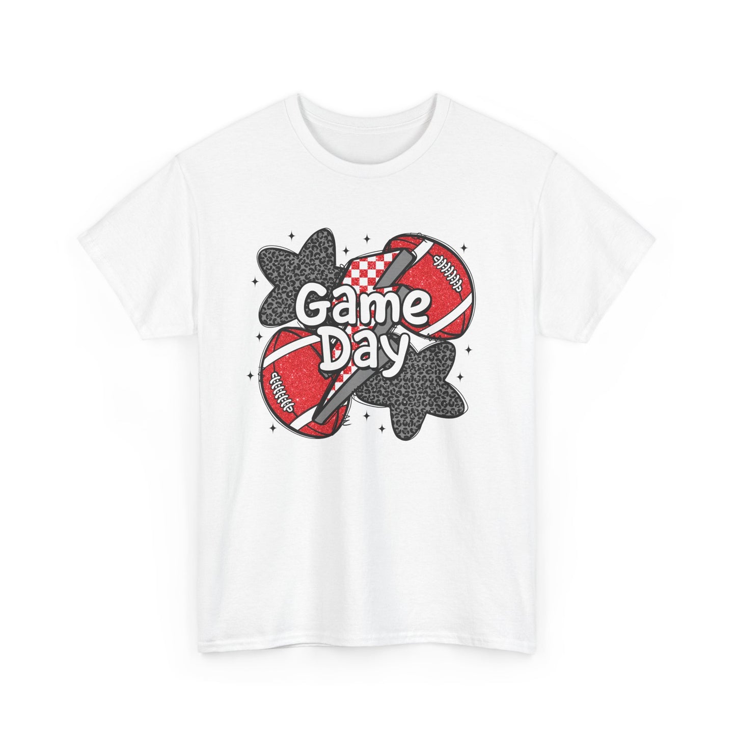 Red & Black Game Day Unisex Heavy Cotton Tee, Sports Shirt, Casual Tee, Gift for Him/Her, Athletic Apparel, Game Day Outfit