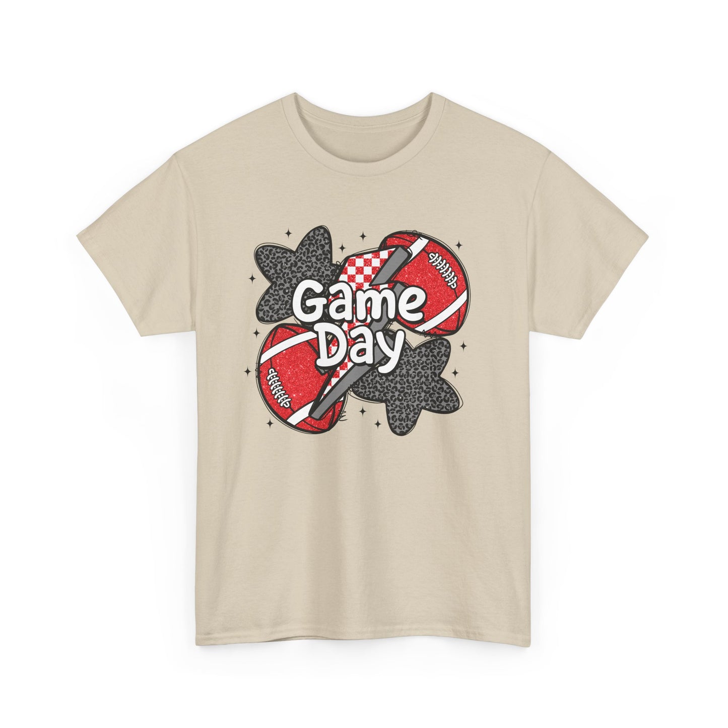 Red & Black Game Day Unisex Heavy Cotton Tee, Sports Shirt, Casual Tee, Gift for Him/Her, Athletic Apparel, Game Day Outfit