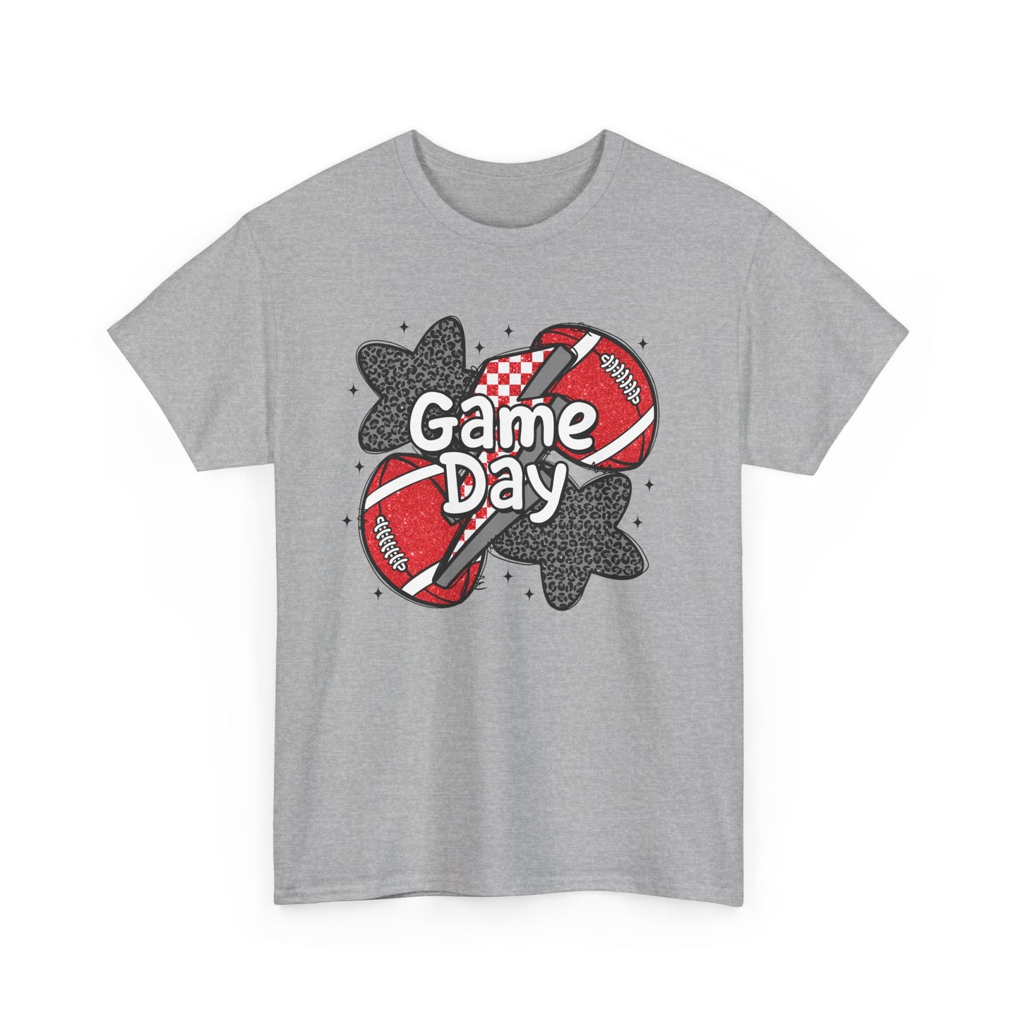 Red & Black Game Day Unisex Heavy Cotton Tee, Sports Shirt, Casual Tee, Gift for Him/Her, Athletic Apparel, Game Day Outfit