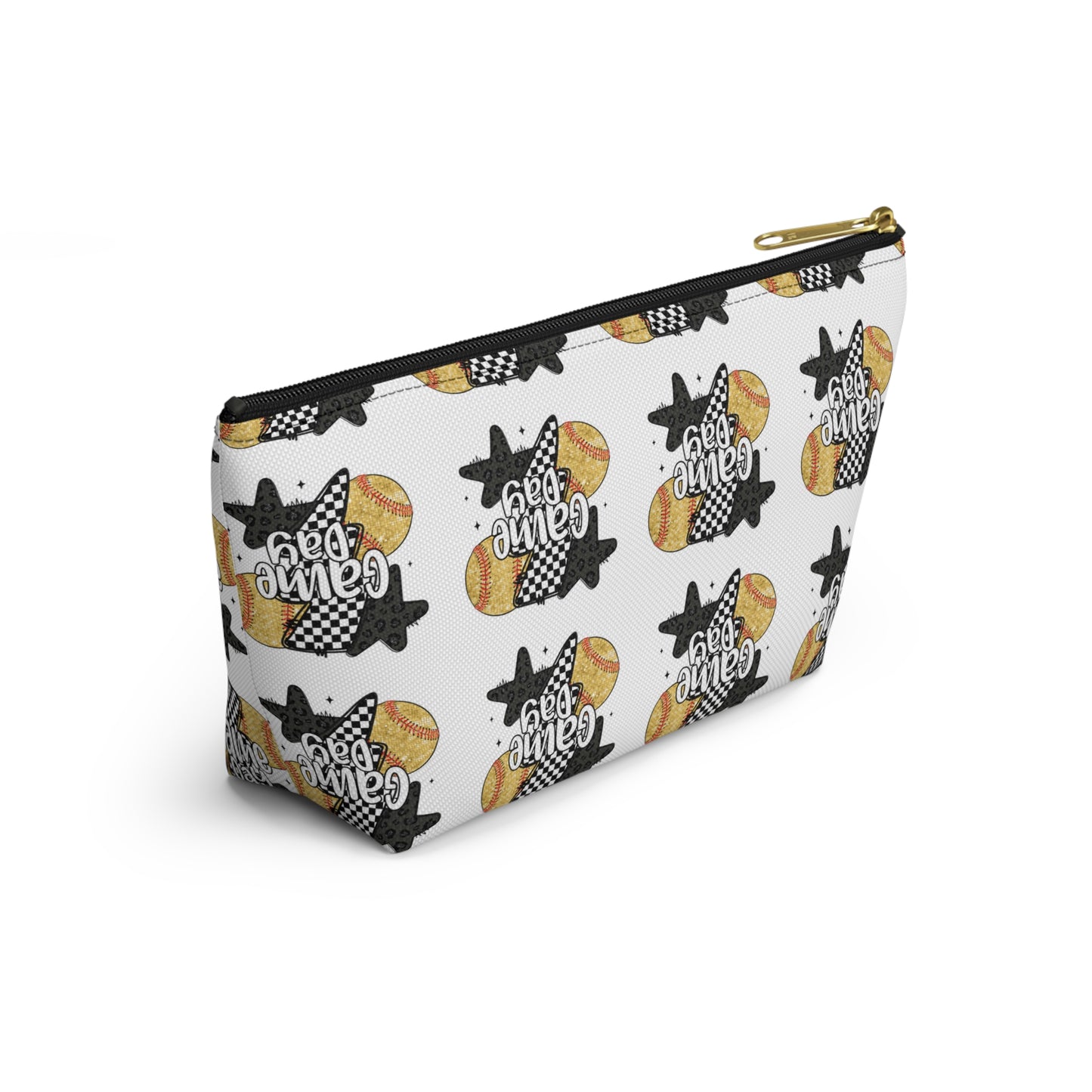 Game Day Accessory Pouch — Sports Ball Pattern Makeup & Travel Zipper Bag