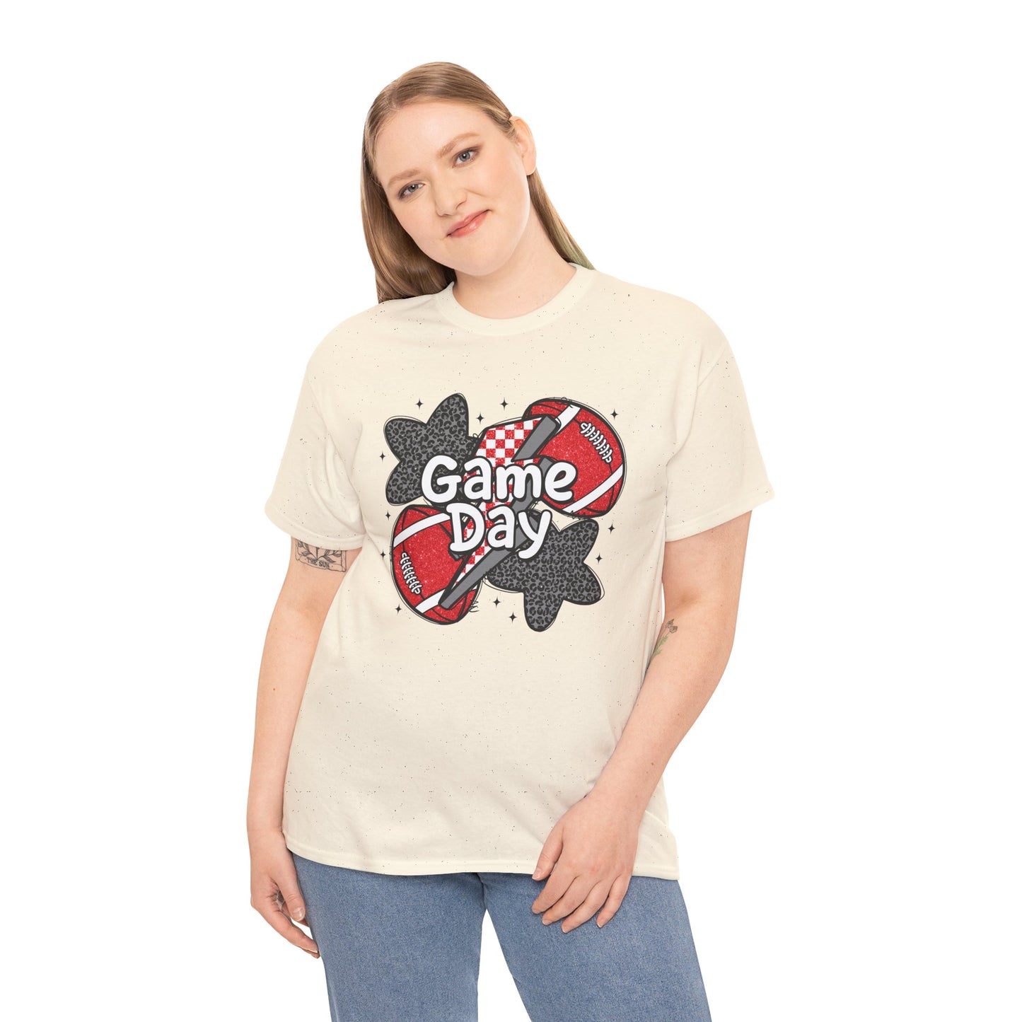 Red & Black Game Day Unisex Heavy Cotton Tee, Sports Shirt, Casual Tee, Gift for Him/Her, Athletic Apparel, Game Day Outfit
