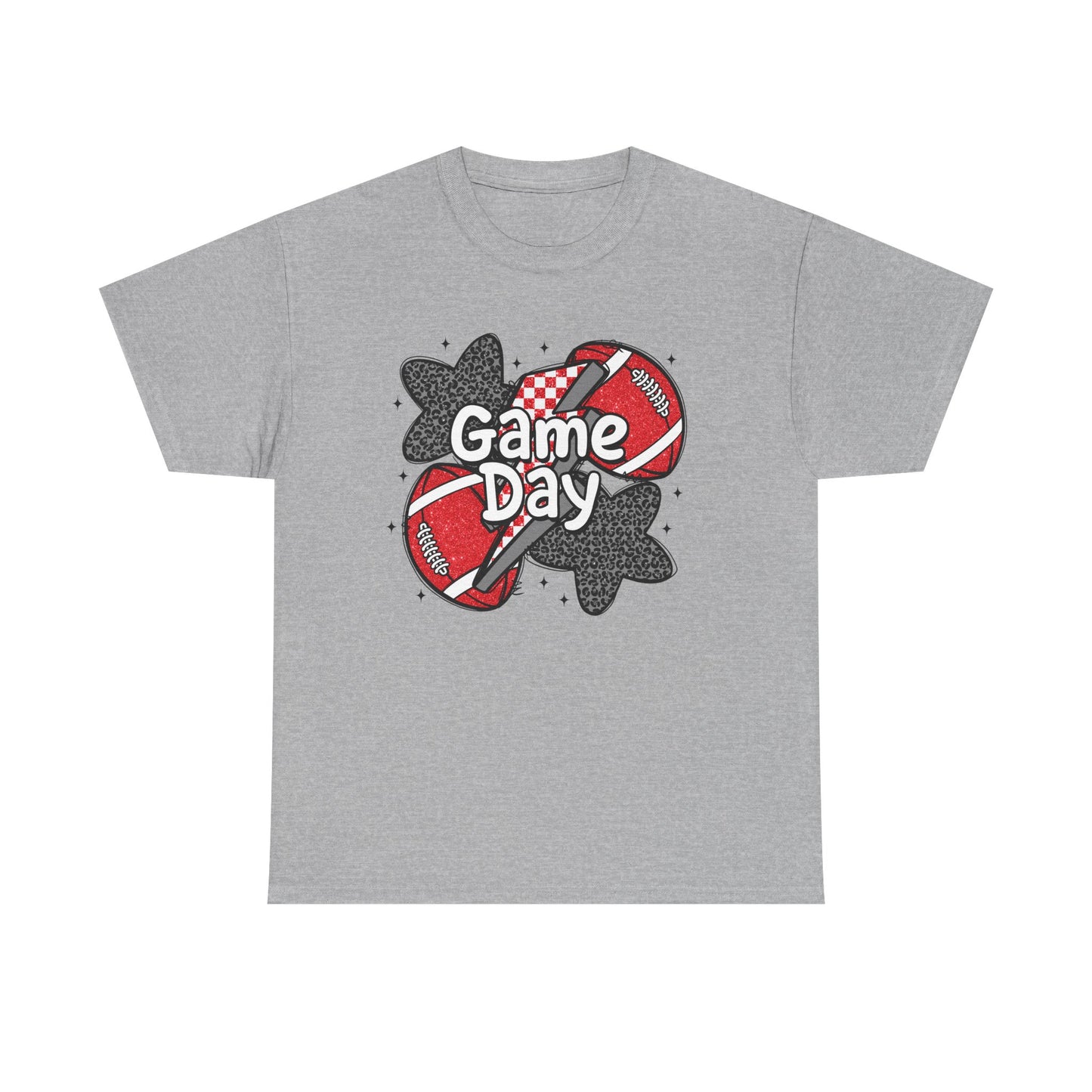 Red & Black Game Day Unisex Heavy Cotton Tee, Sports Shirt, Casual Tee, Gift for Him/Her, Athletic Apparel, Game Day Outfit