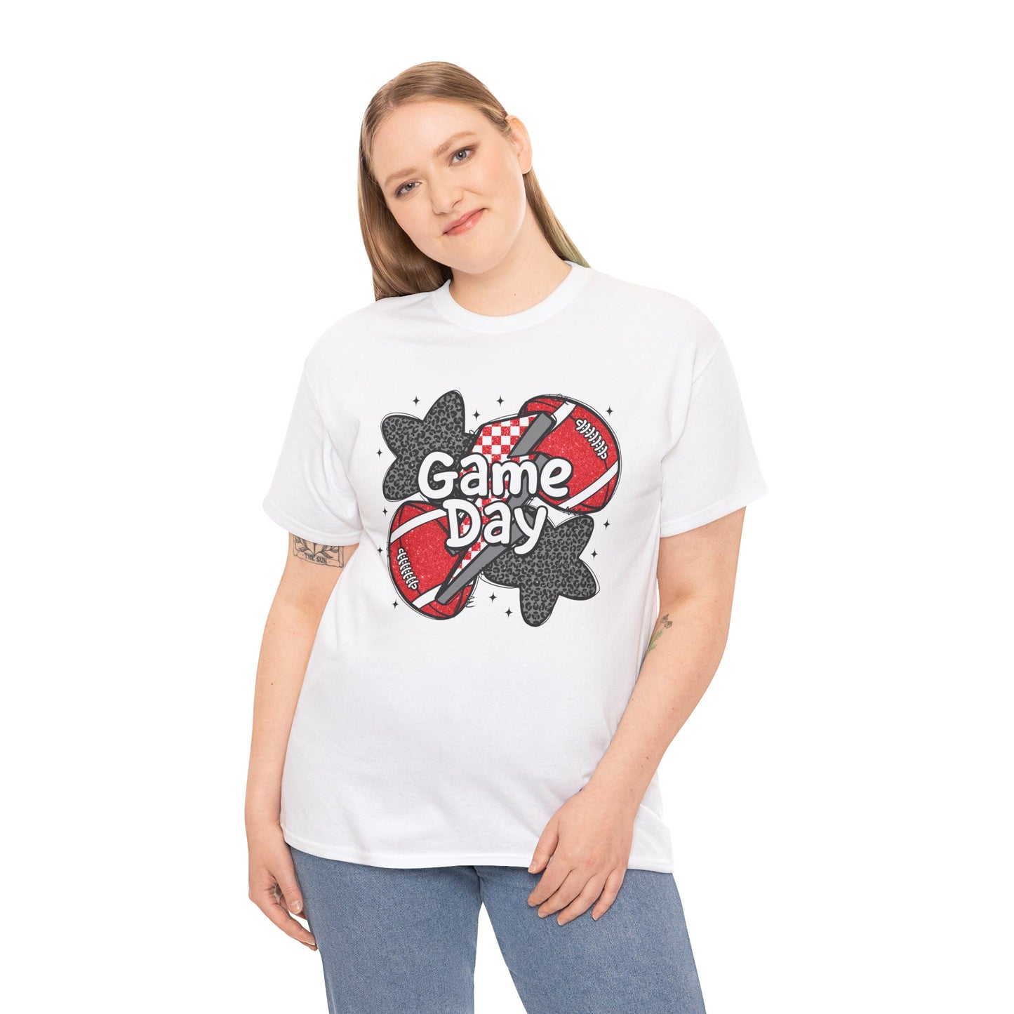Red & Black Game Day Unisex Heavy Cotton Tee, Sports Shirt, Casual Tee, Gift for Him/Her, Athletic Apparel, Game Day Outfit
