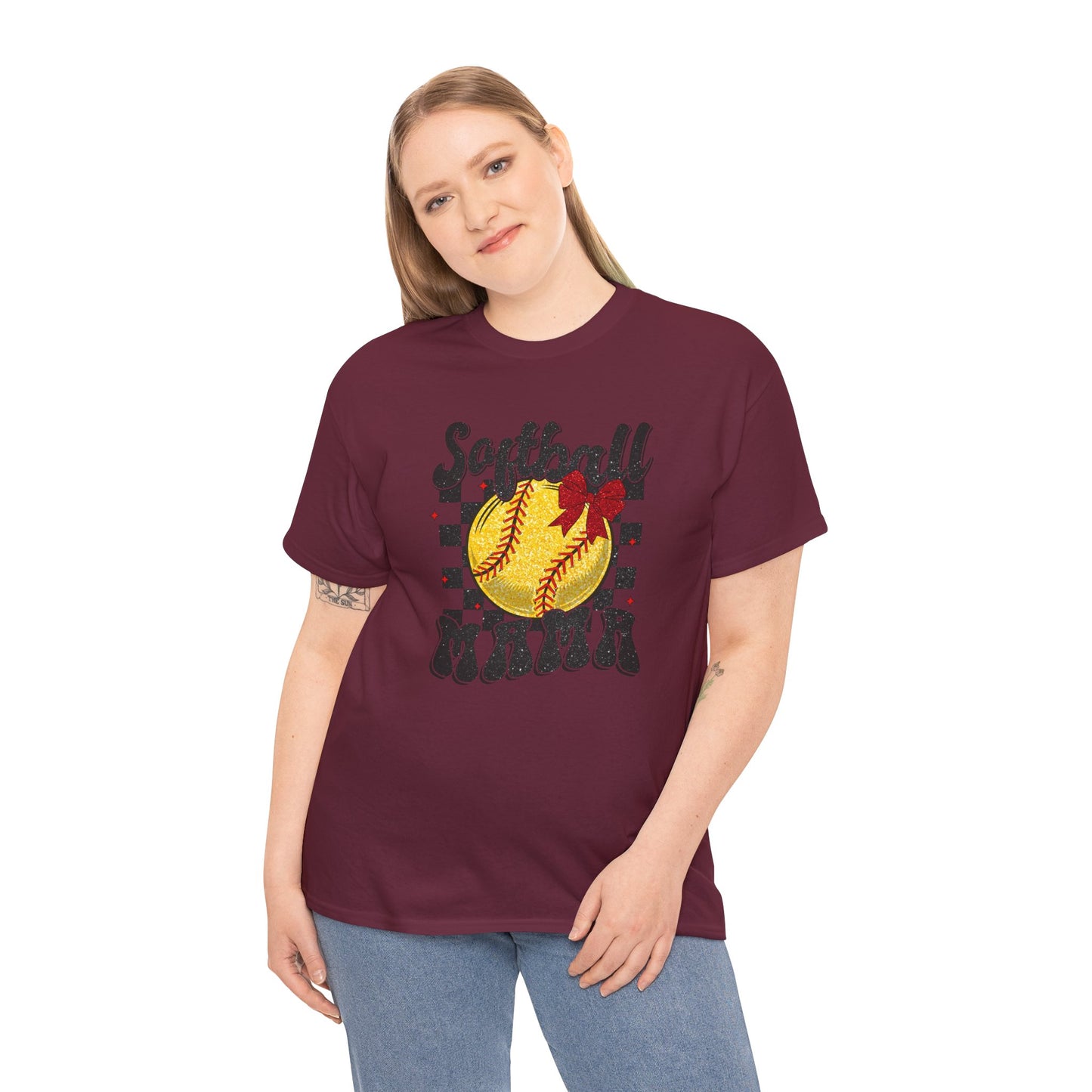 Softball Mama T-Shirt — Retro Checkered Softball Mom Tee