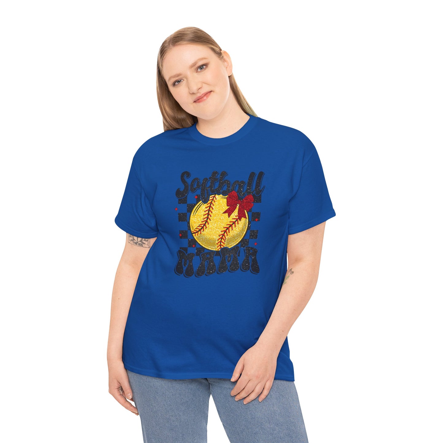 Softball Mama T-Shirt — Retro Checkered Softball Mom Tee