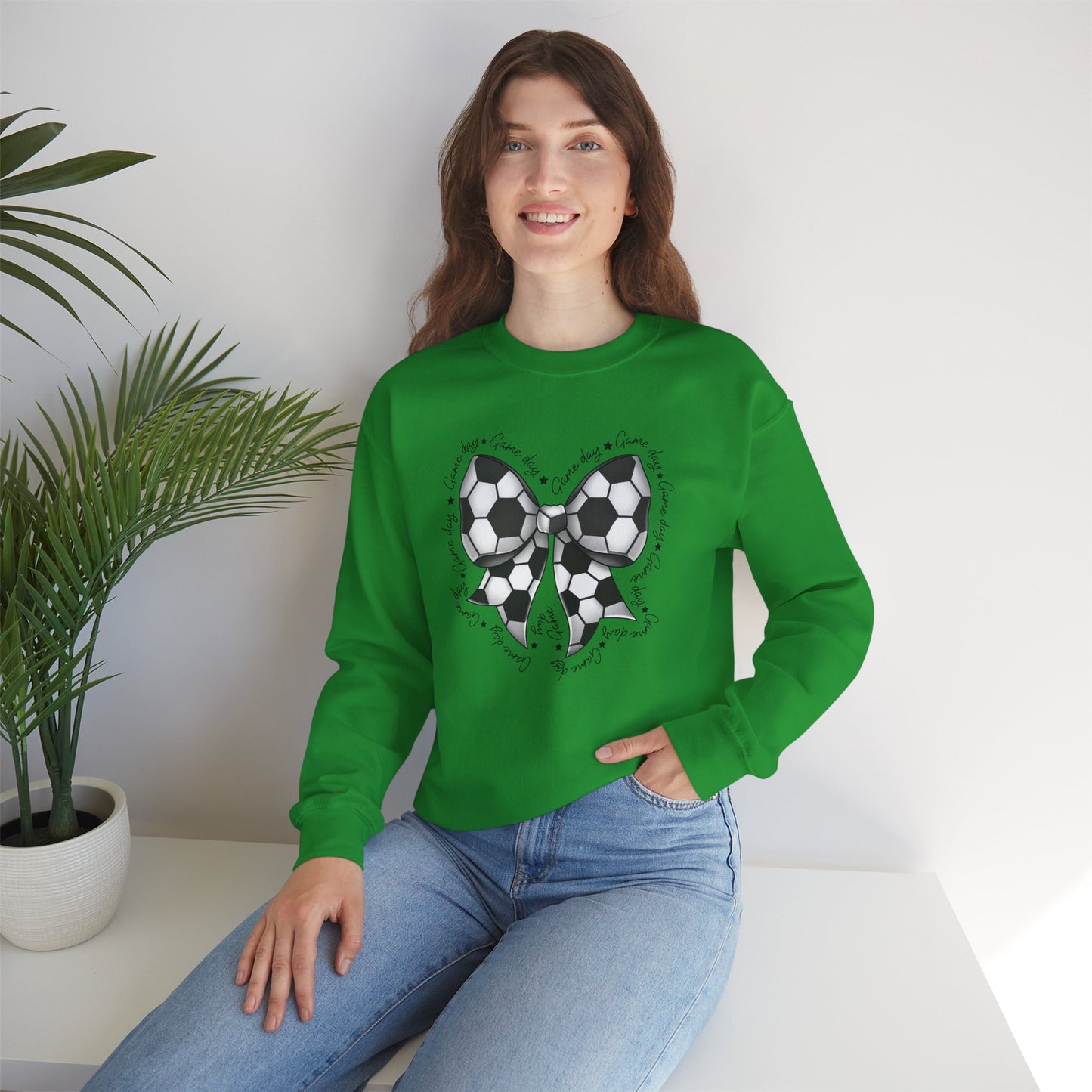 Soccer Bow Crewneck Sweatshirt — Cute Soccer Ball Bow Graphic