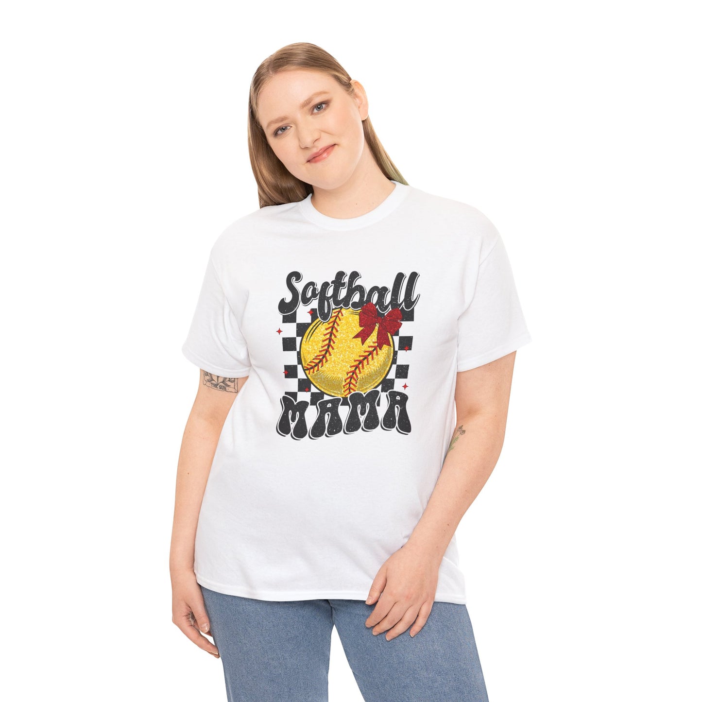 Softball Mama T-Shirt — Retro Checkered Softball Mom Tee